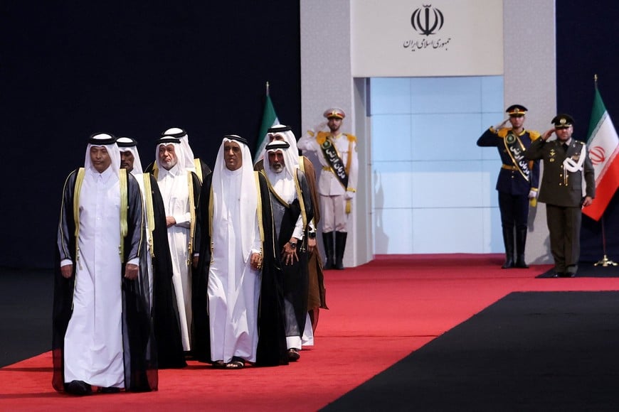 Qatar's Speaker of the Shura Council Hassan bin Abdullah Al Ghanim, accompanied by members of a Qatari delegation, attends a farewell ceremony for Iran's late Supreme Leader Ayatollah Ali Khamenei, who was killed on February 28 during Israeli and U.S. airstrikes on Iran, at the Imam Khomeini Grand Mosalla in Tehran, Iran July 3, 2026. Iran's Presidential website/HANDOUT via REUTERS ATTENTION EDITORS - THIS PICTURE WAS PROVIDED BY A THIRD PARTY. ISRAEL OUT. NO COMMERCIAL OR EDITORIAL SALES IN ISRAEL. NO ACCESS FOR ISRAELI MEDIA. NO USE BBC PERSIAN. NO USE VOA PERSIAN. NO USE MANOTO. NO USE IRAN INTERNATIONAL. NO USE RADIO FARDA. DIGITAL: NO USE BBC PERSIAN. NO USE VOA PERSIAN. NO USE MANOTO. NO USE IRAN INTERNATIONAL. NO USE RADIO FARDA.