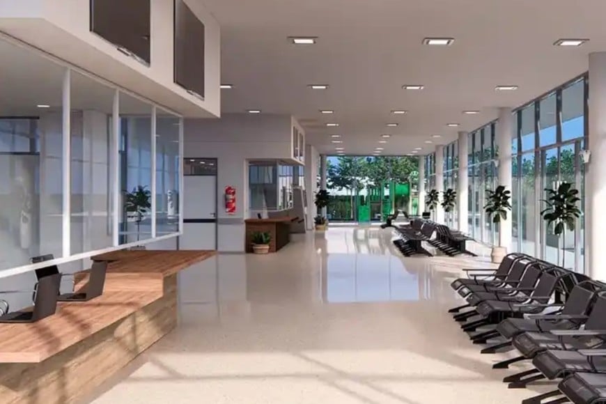Un edificio moderno para brindar prestaciones de salud.