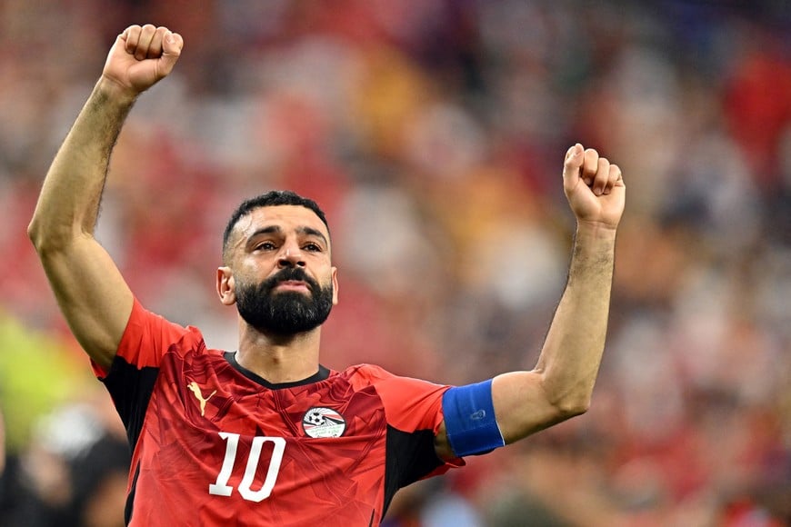Soccer Football - FIFA World Cup 2026 - Round of 32 - Australia v Egypt - Dallas Stadium, Arlington, Texas, U.S. - July 3, 2026
Egypt's Mohamed Salah celebrates after the match as Egypt qualify for the Round of 16 stage of the World Cup IMAGN IMAGES via Reuters/Maria Lysaker