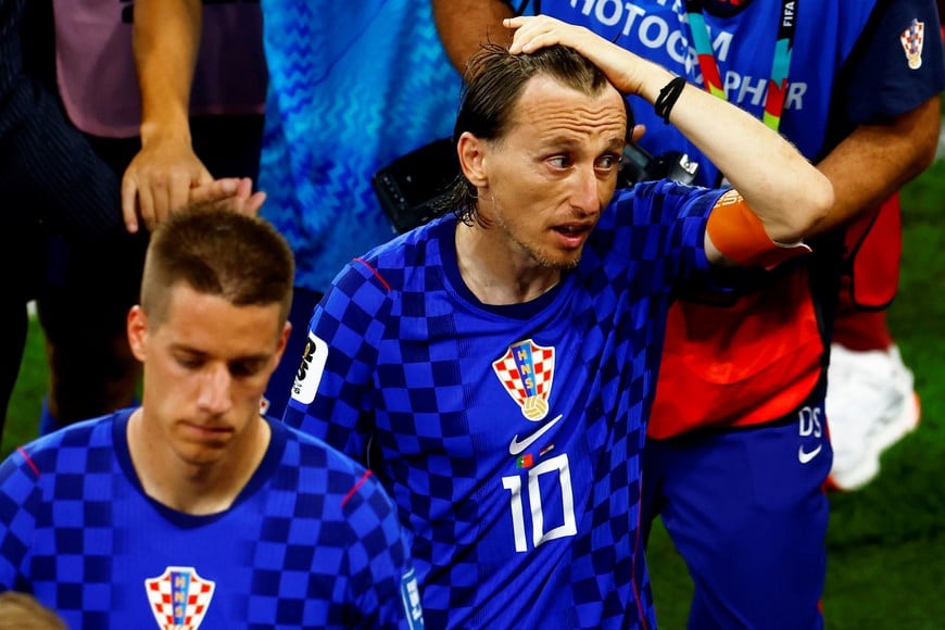 Soccer Football - FIFA World Cup 2026 - Round of 32 - Portugal v Croatia - Toronto Stadium, Toronto, Canada - July 2, 2026
Croatia's Luka Modric looks dejected after the match as Croatia are eliminated from the World Cup REUTERS/Jeenah Moon
