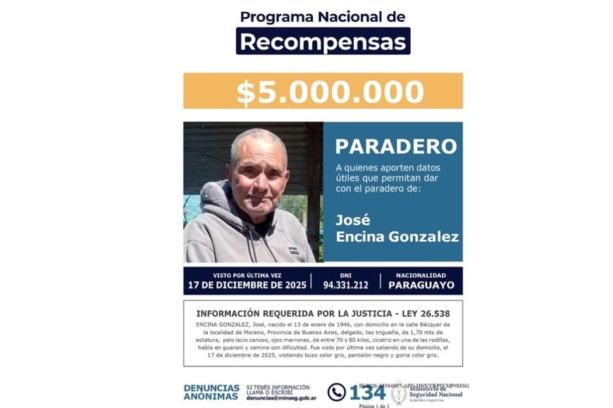 Ofrecen recompensa para dar con el paradero de un jubilado desaparecido.