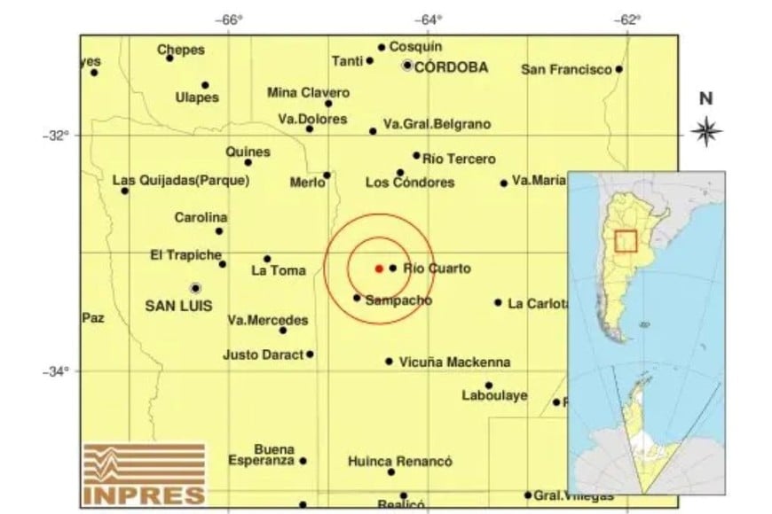 Se trata del tercer temblor en Córdoba en menos de 24 horas. / Inpres