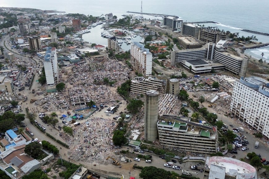 A drone view shows damaged and collapsed buildings, in the aftermath of the June 24 earthquakes, in Caraballeda, La Guaira, Venezuela, July 3, 2026. REUTERS/Marian Carrasquero