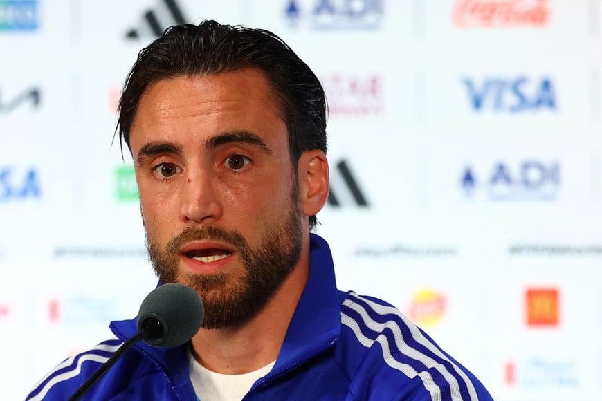 Soccer Football - FIFA World Cup 2026 - Argentina Press Conference - Dallas Stadium, Arlington, Texas, U.S. - June 26, 2026
Argentina's Nicolas Tagliafico during a press conference REUTERS/Hannah Mckay
