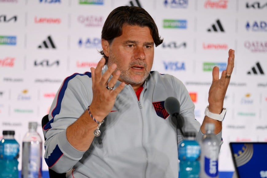 Soccer Football - FIFA World Cup 2026 - United States Press Conference - Seattle Stadium, Seattle, Washington, U.S. - July 5, 2026
U.S. coach Mauricio Pochettino during the press conference IMAGN IMAGES via Reuters/Steven Bisig