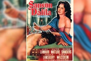 Cartel promocional de la obra cumbre de Cecil De Mille: "Sansón y Dalila", con la bellísima Hedy Lamarr como coprotagonista.