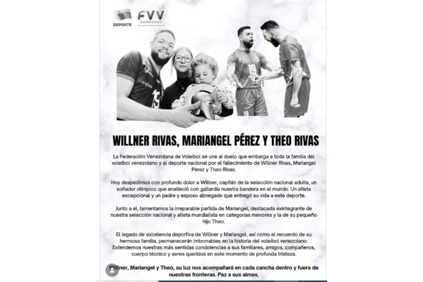 El comunicado de la Federación Venezolana de Voléibol.
