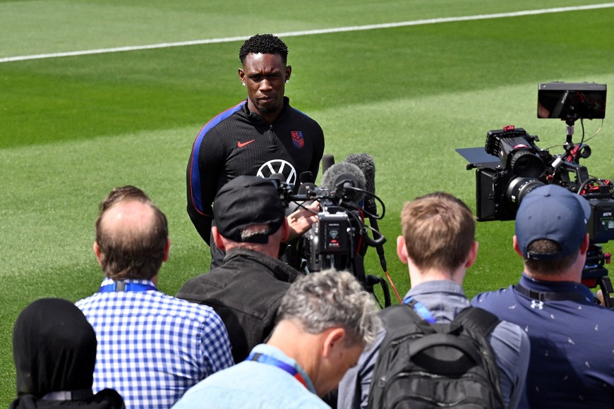 Soccer Football - FIFA World Cup 2026 - United States Training - University of Washington, Seattle, Washington, U.S. - July 3, 2026
Folarin Balogun of the U.S. speaks to media before training IMAGN IMAGES via Reuters/Steven Bisig