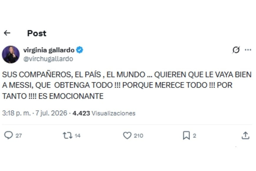 El posteo de Gallardo en X.