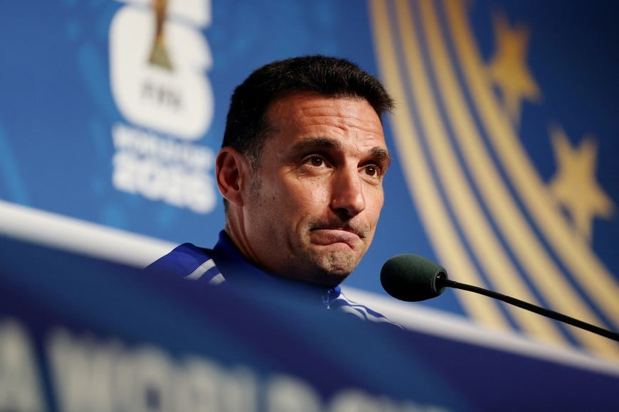 Soccer Football - FIFA World Cup 2026 - Argentina Press Conference - Atlanta Stadium, Atlanta, Georgia, U.S. - July 6, 2026
Argentina coach Lionel Scaloni during a press conference REUTERS/Amanda Perobelli