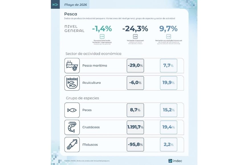 El gráfico de cifras de pesca del mes de mayo, según INDEC.