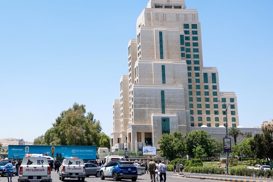 K9 unit vehicles in the aftermath of explosions near the Four Seasons hotel in Damascus, where French President Emmanuel Macron had spent the night, according to a source in his delegation and Syrian security sources, Syria, July 7, 2026. REUTERS/Yamam Al Shaar