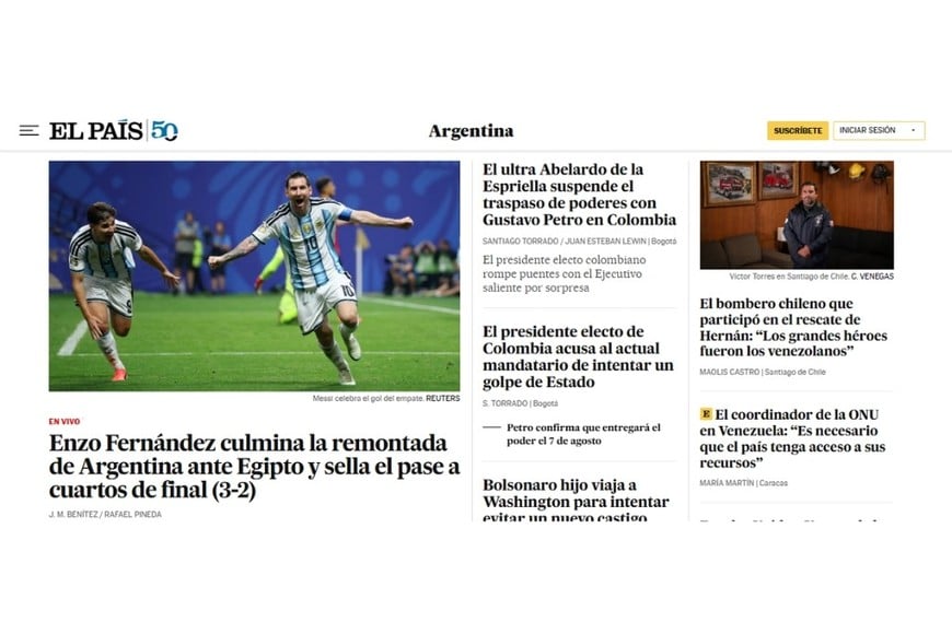 La portada de El País de España.
