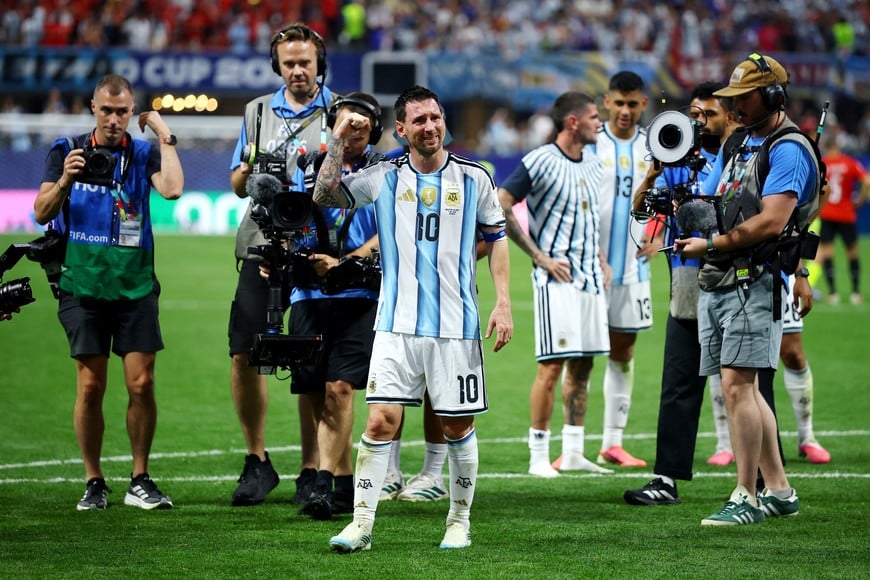 Soccer Football - FIFA World Cup 2026 - Round of 16 - Argentina v Egypt - Atlanta Stadium, Atlanta, Georgia, U.S. - July 7, 2026
Argentina's Lionel Messi celebrates after the match REUTERS/Carlos Barria
