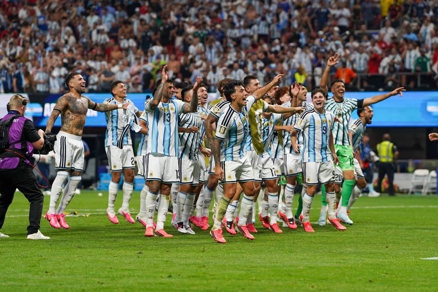 El festejo de Argentina tras vencer a Egipto. Foto: Fernando Nicola