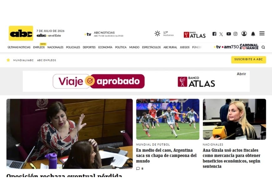 La portada de ABC de Paraguay.