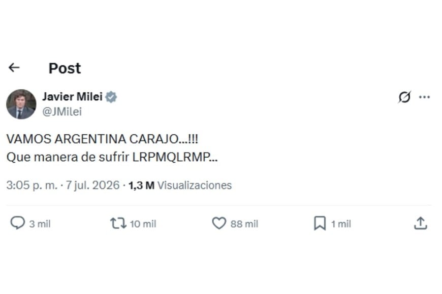 El posteo de Milei en X.