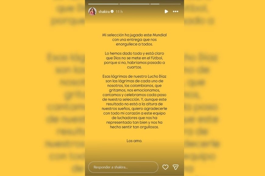 El mensaje de la cantante colombiana.