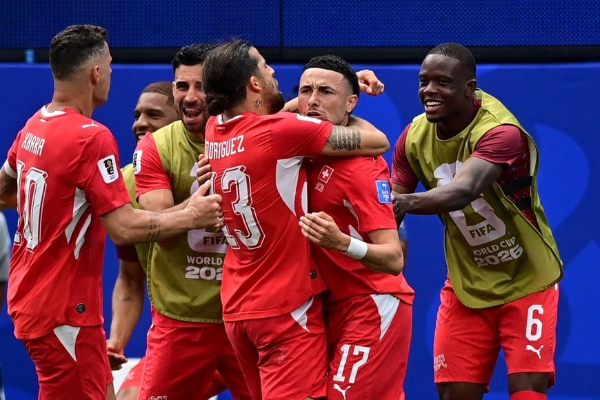 Soccer Football - FIFA World Cup 2026 - Group B - Switzerland v Bosnia and Herzegovina - Los Angeles Stadium, Inglewood, California, U.S. - June 18, 2026
Switzerland's Ruben Vargas celebrates scoring their second goal with Ricardo Rodriguez IMAGN IMAGES via Reuters/Gary Vasquez