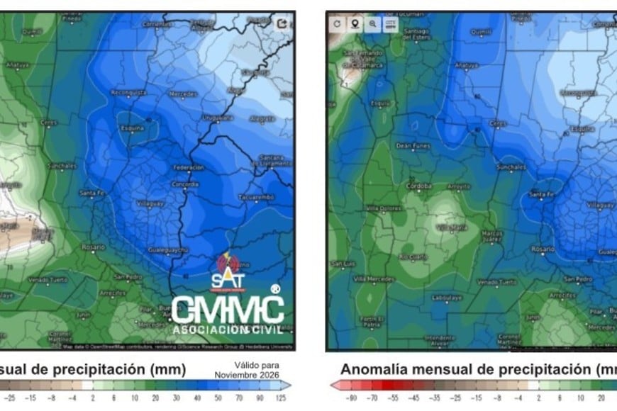 Las proyecciones de precipitaciones hacia noviembre próximo.