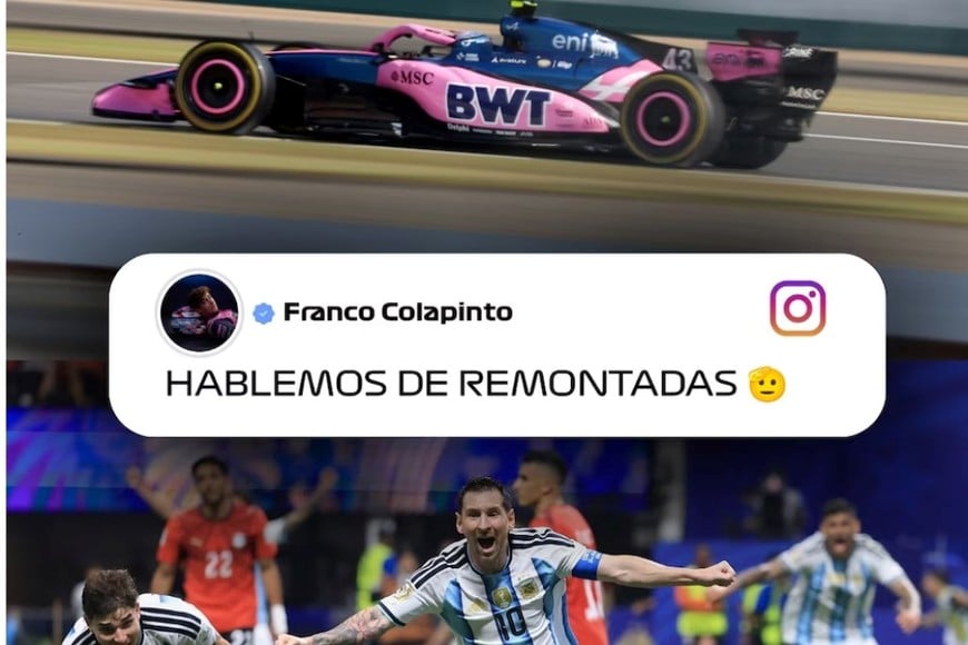 Colapinto y su posteo sobre las dos remontadas