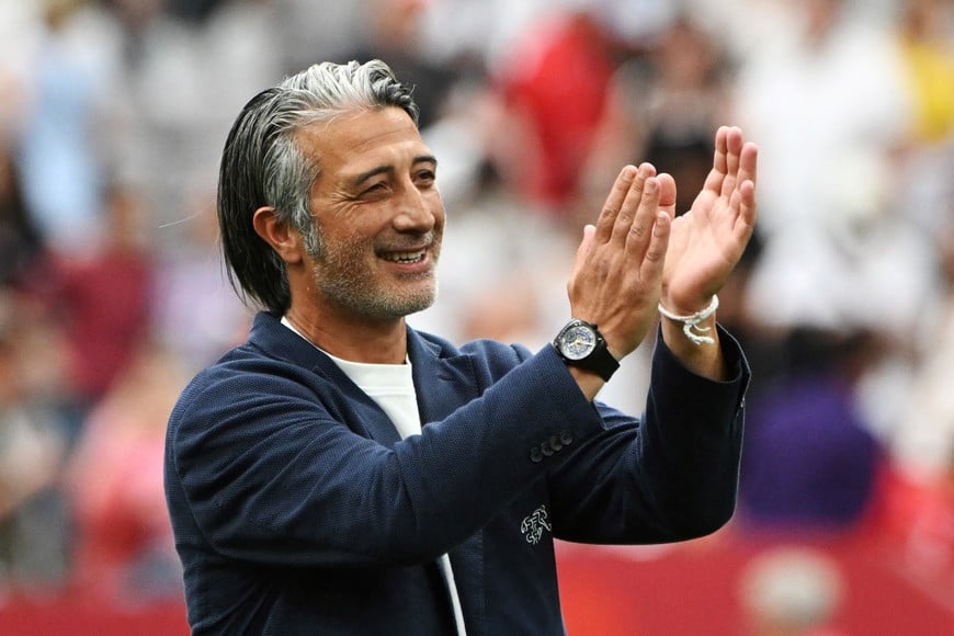Soccer Football - FIFA World Cup 2026 - Round of 16 - Switzerland v Colombia - BC Place, Vancouver, Canada - July 7, 2026
Switzerland coach Murat Yakin celebrates after the penalty shootout as Switzerland qualify for the quarter finals of the World Cup IMAGN IMAGES via Reuters/Simon Fearn