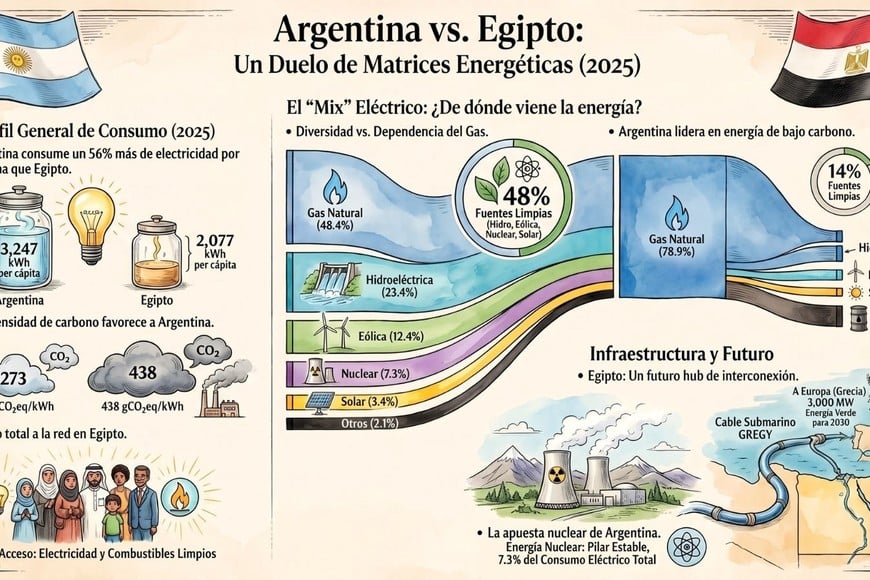 El comparativo energético con Egipto. Foto: Gentileza
