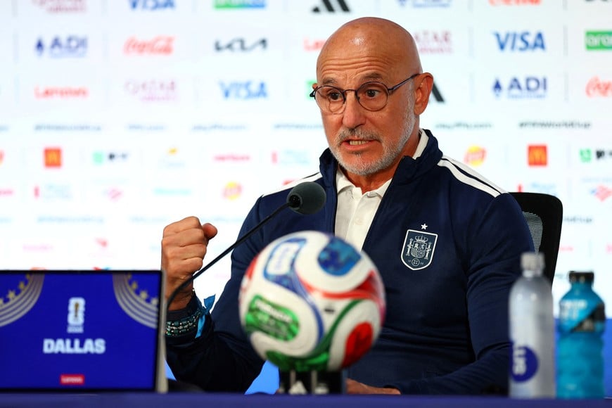 Soccer Football - FIFA World Cup 2026 - Spain Press Conference - Dallas Stadium, Arlington, Texas, U.S. - July 6, 2026
Spain coach Luis De La Fuente during the press conference REUTERS/Issei Kato