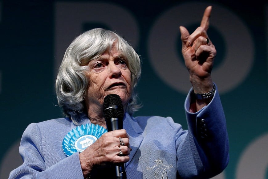 FILE PHOTO: European Parliament election candidate Ann Widdecombe gestures as she speaks at a Brexit Party campaign event in London, Britain, May 21, 2019. REUTERS/Henry Nicholls/File Photo