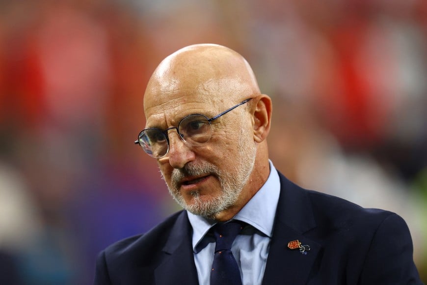 Soccer Football - FIFA World Cup 2026 - Round of 16 - Portugal v Spain - Dallas Stadium, Arlington, Texas, U.S. - July 6, 2026
Spain coach Luis De La Fuente after the match as Spain qualify for the quarter finals of the World Cup REUTERS/Hannah Mckay