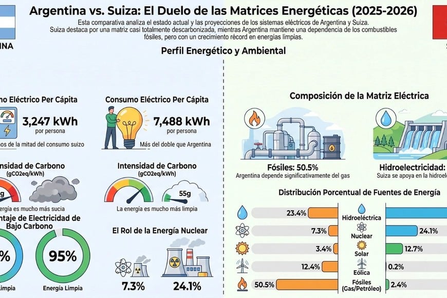 El comparativo energético con Suiza. Foto: Gentileza