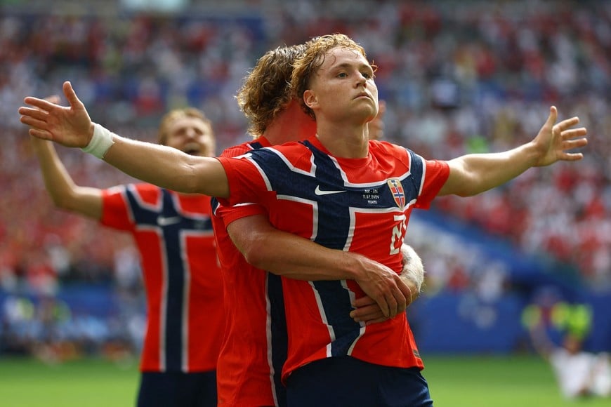 Soccer Football - FIFA World Cup 2026 - Quarter Final - Norway v England - Miami Stadium, Miami Gardens, Florida, U.S. - July 11, 2026
Norway's Andreas Schjelderup celebrates scoring their first goal IMAGN IMAGES via Reuters/Nathan Ray Seebeck