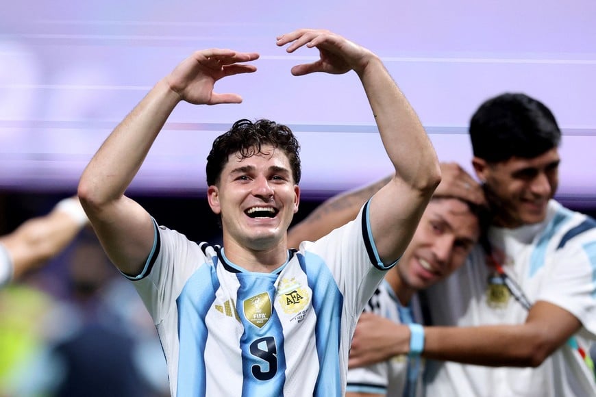 Soccer Football - FIFA World Cup 2026 - Round of 16 - Argentina v Egypt - Atlanta Stadium, Atlanta, Georgia, U.S. - July 7, 2026
Argentina's Julian Alvarez celebrates after the match as Argentina qualify for the quarter finals of the World Cup IMAGN IMAGES via Reuters/Brett Davis