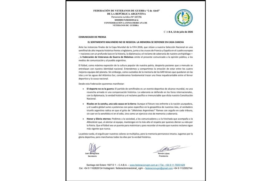 El comunicado difundido por la Federación "2 de Abril".