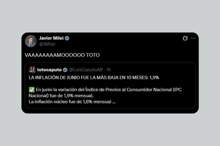 El mensaje de Javier Milei en X.