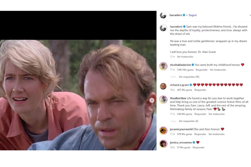 El mensaje que Laura Dern le dedicó a Sam Neill.