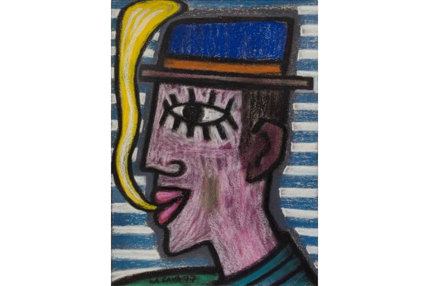 Muestra “Parte y Arte. Prácticas artísticas en Santa Fe durante los años 70 y 80”: Carlos La Cava: “Fumando espera”, 1977, pastel sobre papel, 47 x 31 cm. Patrimonio del Museo Municipal Sor Josefa Díaz y Clucellas.