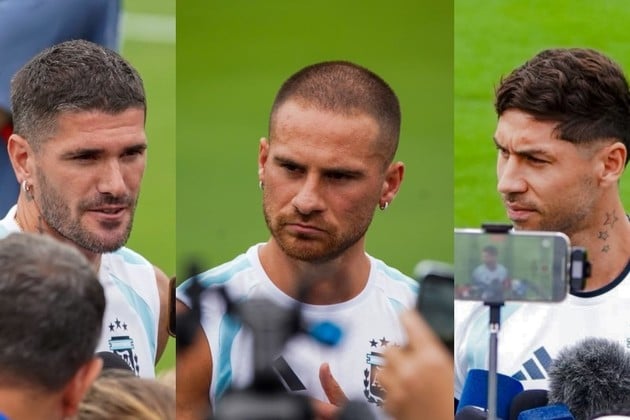 De Paul, Mac Allister y Montiel hablaron antes de Argentina-Inglaterra. Foto: Fernando Nicola