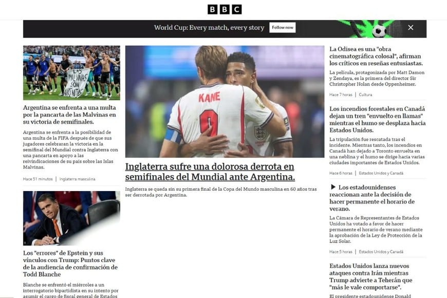 BBC UK sobre la clasificación de Argentina a la final de la Copa del Mundo 2026.