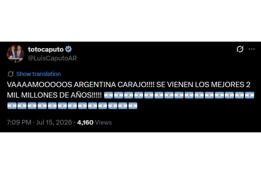 El posteo de Luis Caputo en X.
