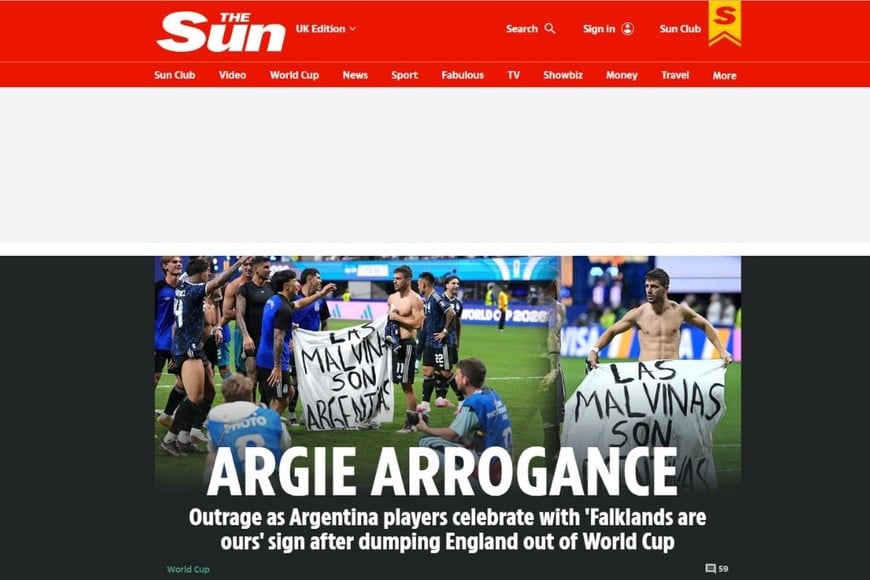 The Sun sobre la clasificación de Argentina a la final de la Copa del Mundo 2026.