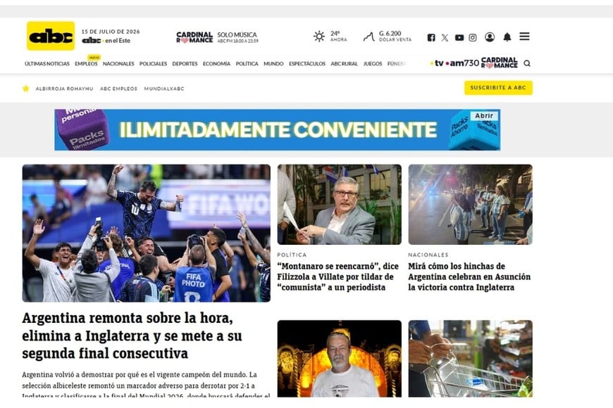 La portada de ABC de Paraguay.