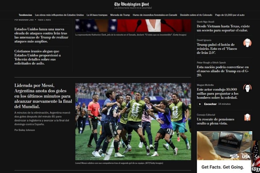 The Washington Post sobre la clasificación de Argentina a la final de la Copa del Mundo 2026.