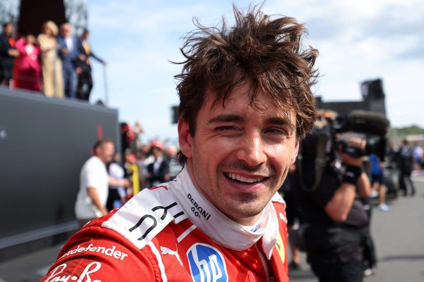 Formula One F1 - British Grand Prix - Silverstone Circuit, Silverstone, Britain - July 5, 2026
Ferrari's Charles Leclerc celebrates after winning the British Grand Prix REUTERS/Suzanne Plunkett