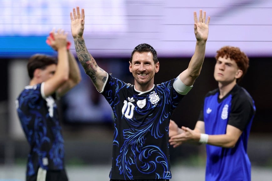 Soccer Football - FIFA World Cup 2026 - Semi Final - England v Argentina - Atlanta Stadium, Atlanta, Georgia, U.S. - July 15, 2026
Argentina's Lionel Messi celebrates after the match IMAGN IMAGES via Reuters/Brett Davis