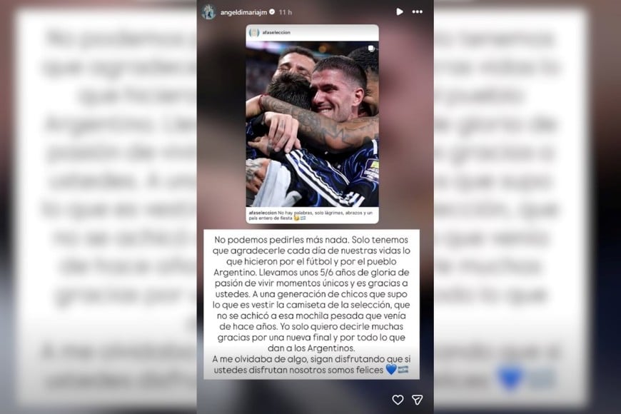 El conmovedor mensaje de Di María.