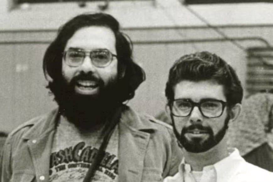 George Lucas Con Francis Ford Coppola, parte de un grupo de jóvenes que también incluía a Martin Scorsese y Brian DePalma, entre otros.