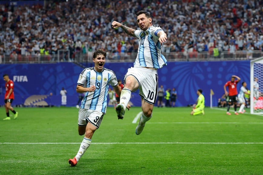 Soccer Football - FIFA World Cup 2026 - Round of 16 - Argentina v Egypt - Atlanta Stadium, Atlanta, Georgia, U.S. - July 7, 2026
Argentina's Lionel Messi celebrates scoring their second goal REUTERS/Carlos Barria TPX IMAGES OF THE DAY