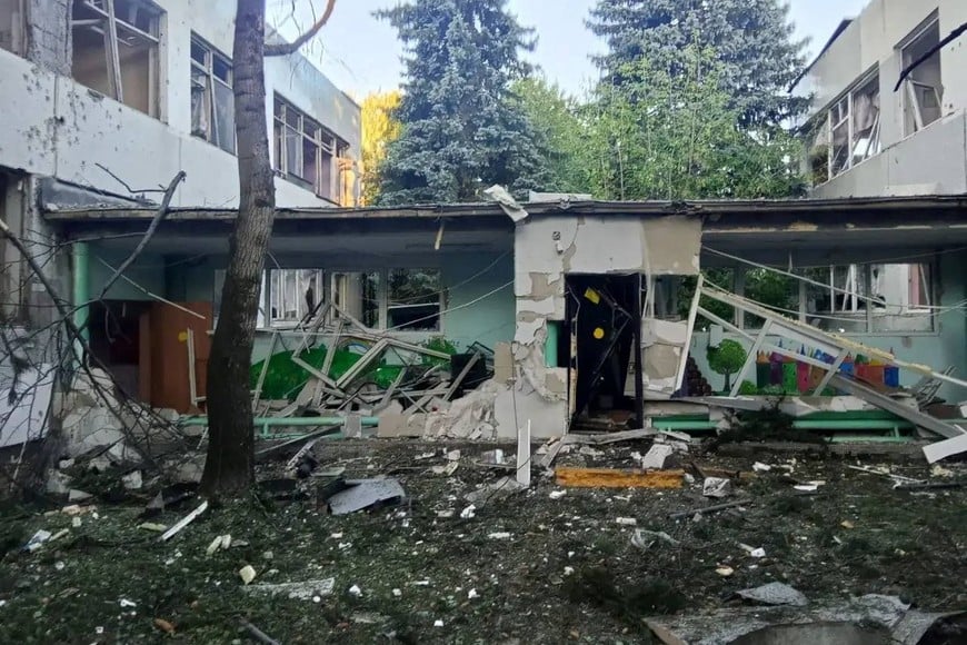 A damaged building of a kindergarten following a Ukrainian drone attack, according to regional authorities, in the course of the Russia-Ukraine conflict, in the town of Elektrostal, Moscow region, Russia, in this handout image released on July 18, 2026. Governor of Moscow region Andrei Vorobyov/Handout via REUTERS
ATTENTION EDITORS - THIS IMAGE WAS PROVIDED BY A THIRD PARTY. NO RESALES. NO ARCHIVES. MANDATORY CREDIT. BEST QUALITY AVAILABLE