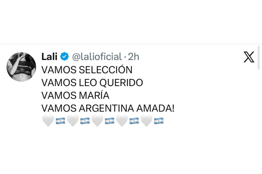 El posteo de Lali en X.